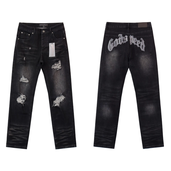 Godspeed Casual Comfort Holes Straight Jeans #8211 Black