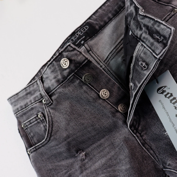 Godspeed Casual Comfort Holes Straight Jeans #8211 Black