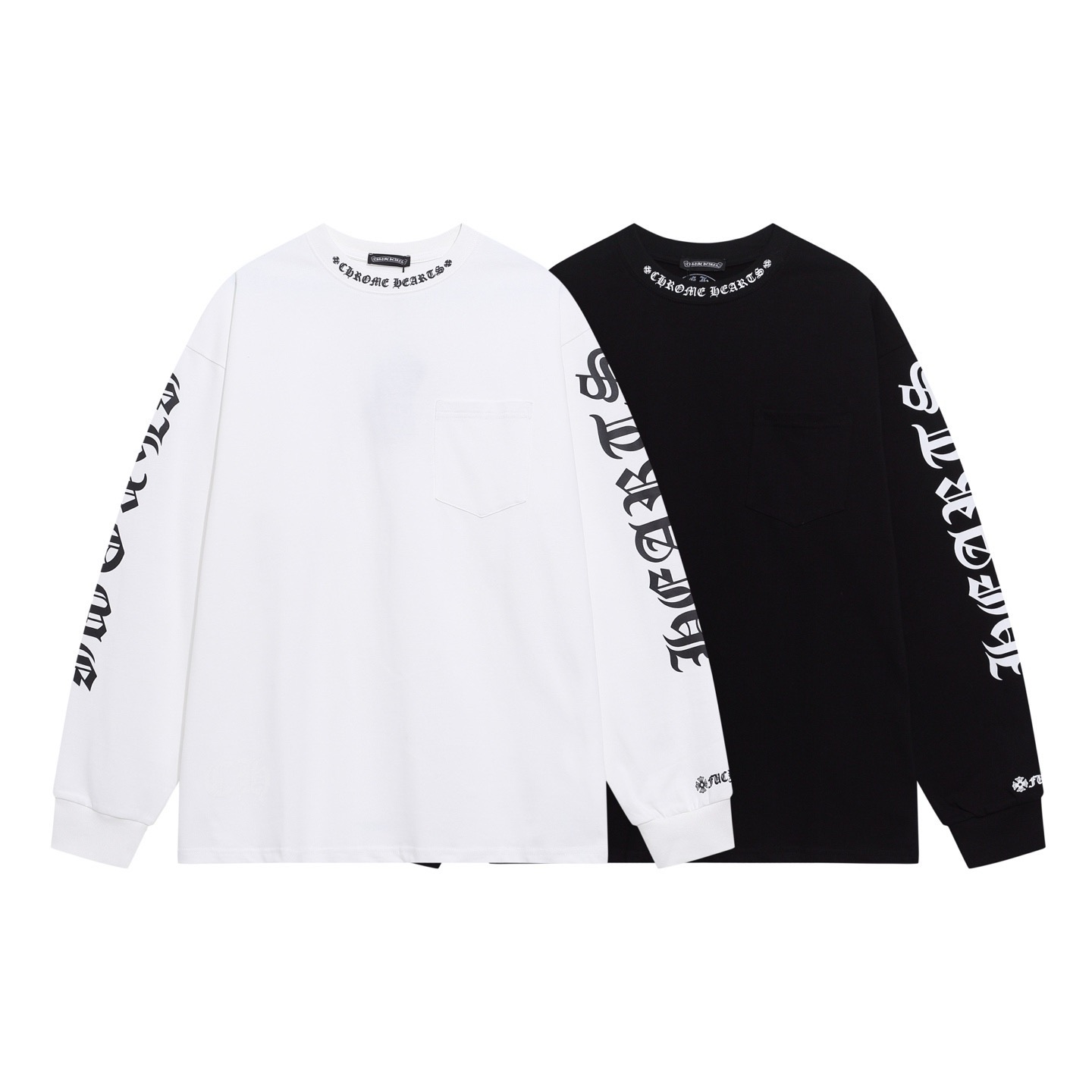 Chrome Hearts Neck Logo Long-Sleeve T-Shirt Black and White