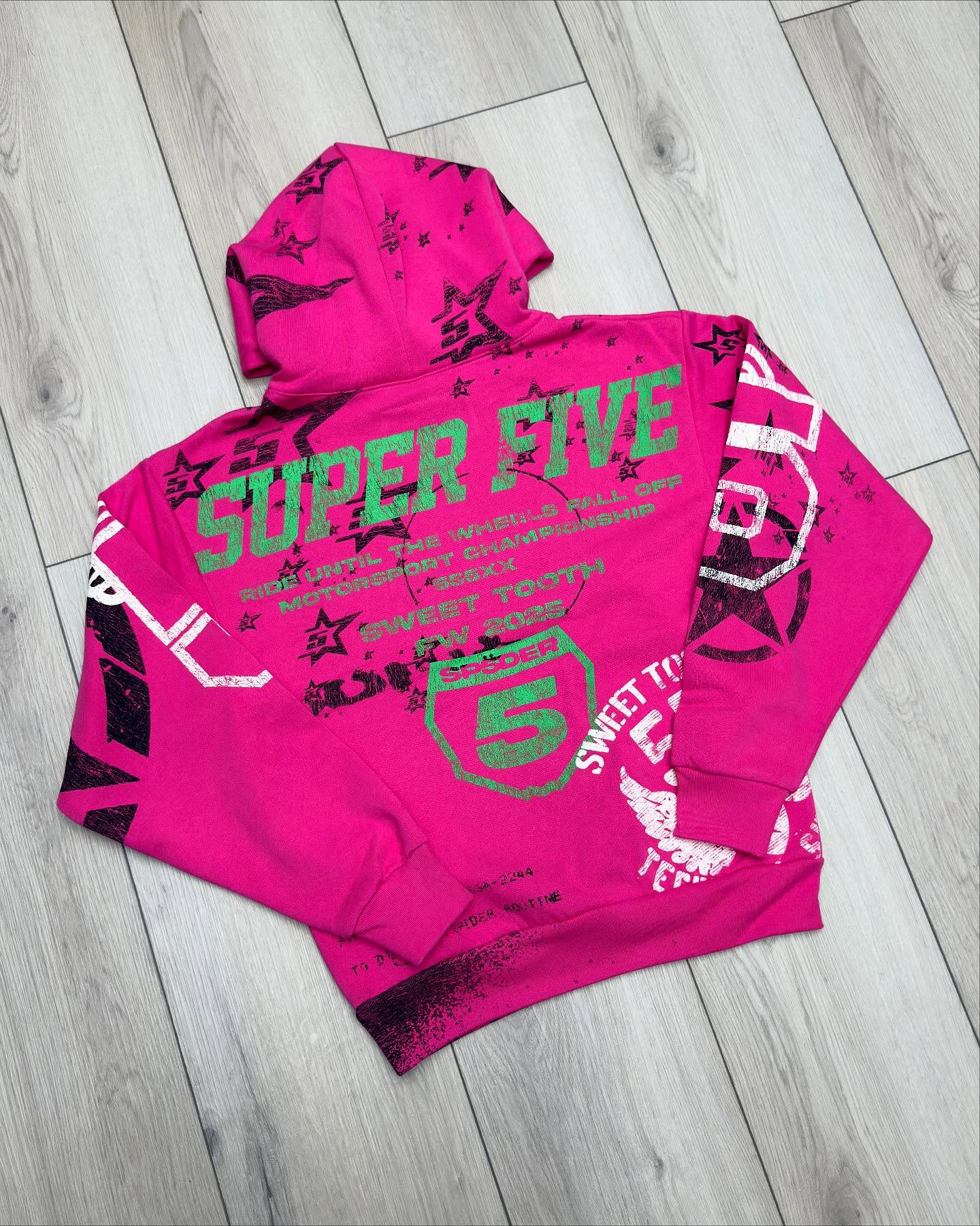 Sp5der Stencil Hoodie Pink