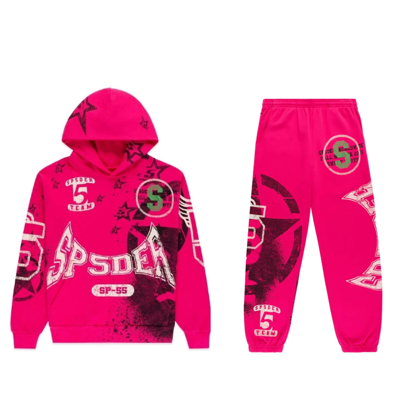 Sp5der Stencil Tracksuit Pink