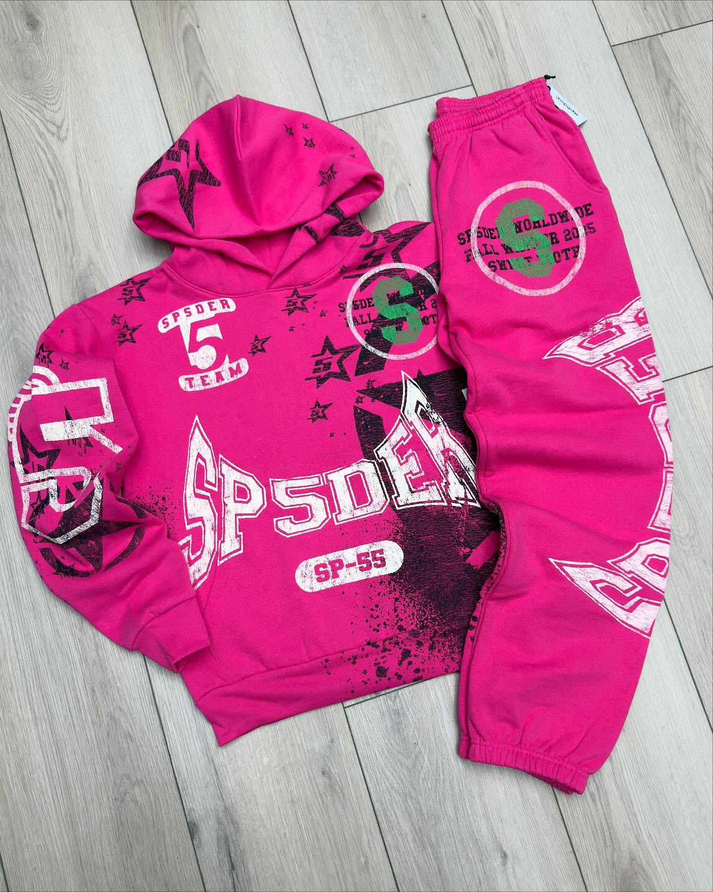 Sp5der Stencil Tracksuit Pink