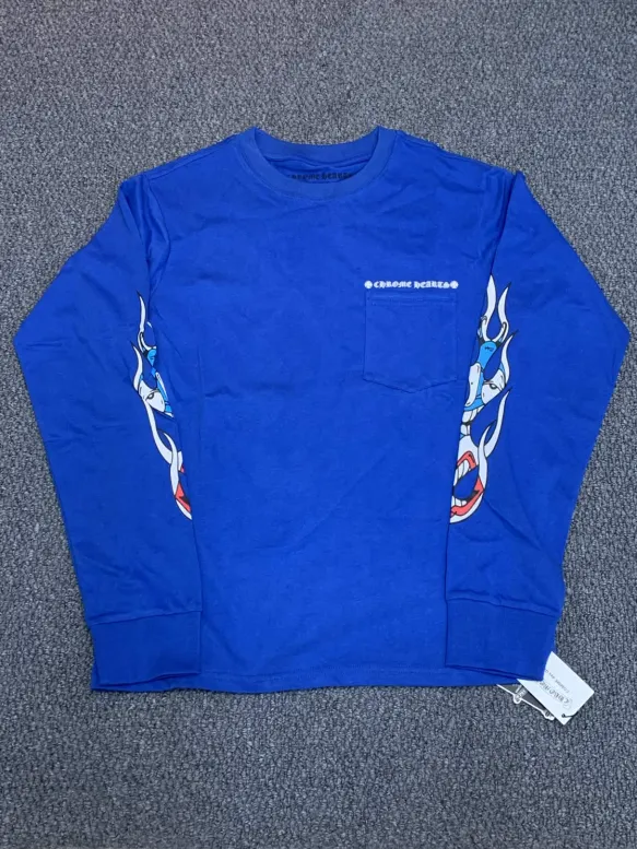 Chrome Hearts Multicolor Cross Long-Sleeve Shirt Blue
