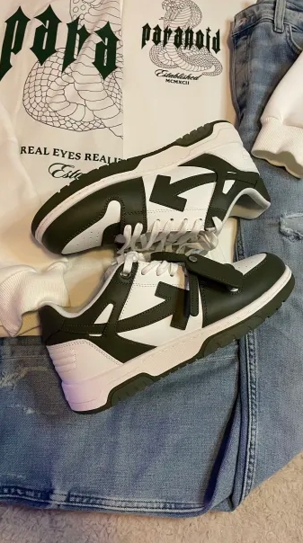 OFF-WHITE Out Of Office OOO Low Tops White Khaki OLIA18 9S23LEA00 15901 review E