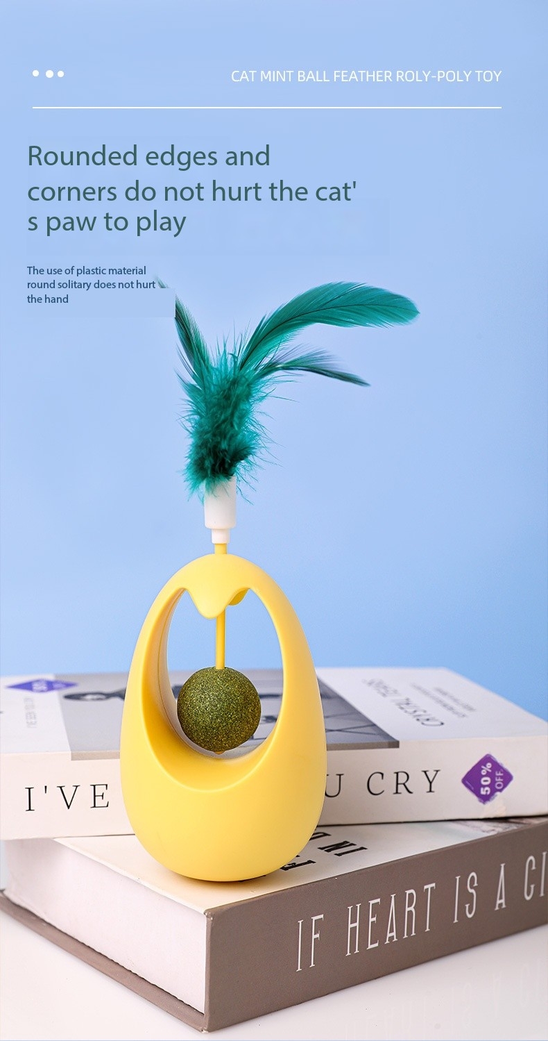 Fluffy Feather Catnip Tumbler Ball Toy For Kitten Big Cat