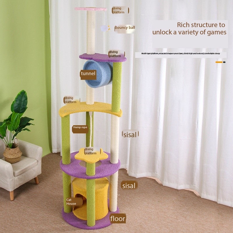 67 Inches Moon Multi Level Sisal Cat Scratch Tower