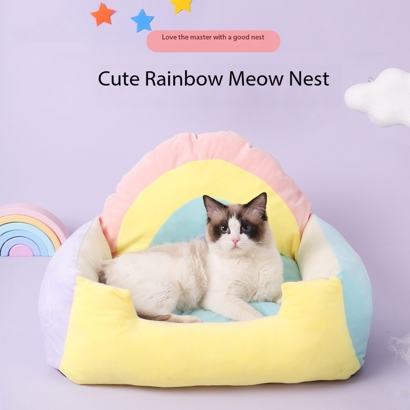 Rainbow Soft Small Dog Cough Bed Fluffy Cat With Removable Covers