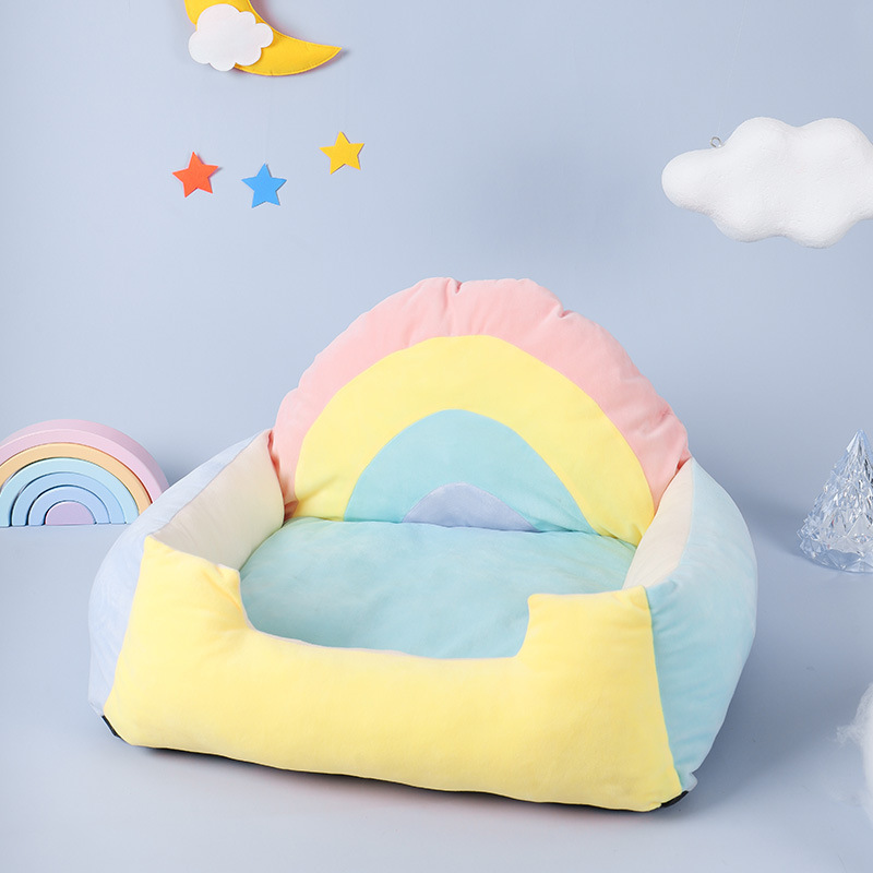 Rainbow Soft Small Dog Cough Bed Fluffy Cat With Removable Covers
