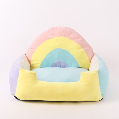 Rainbow Soft Small Dog Cough Bed Fluffy Cat With Removable Covers 01