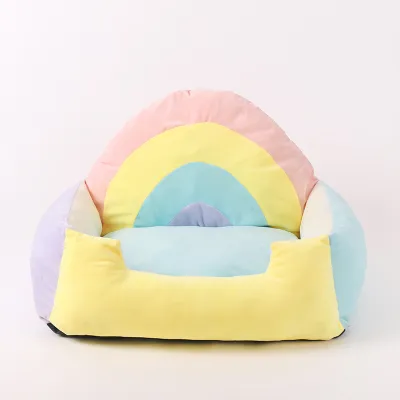 Rainbow Soft Small Dog Cough Bed Fluffy Cat With Removable Covers 01