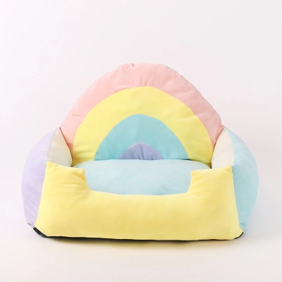 Rainbow Soft Small Dog Cough Bed Fluffy Cat With Removable Covers 01