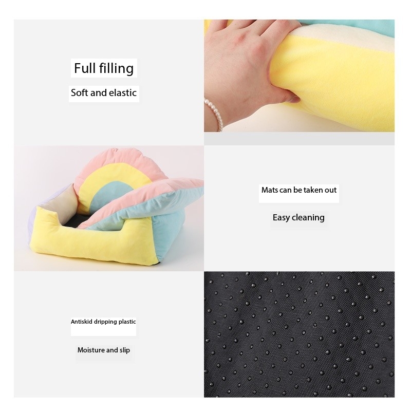 Rainbow Soft Small Dog Cough Bed Fluffy Cat With Removable Covers