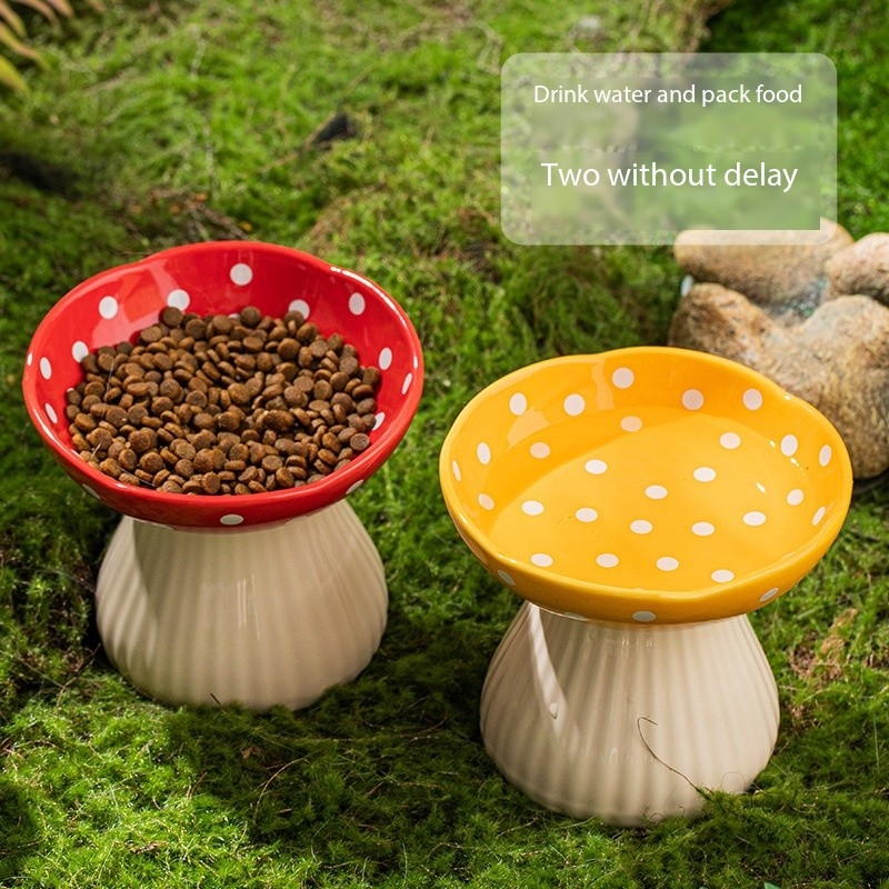 Premium Mushroom Shaped Elevated Neck Guard Ceramic Cat Bowl