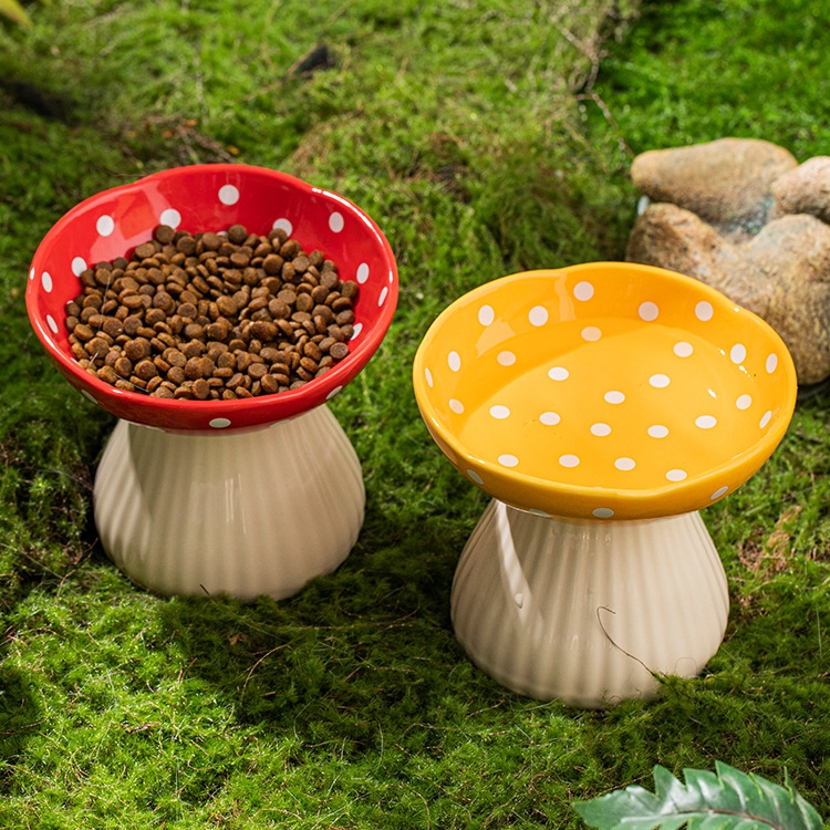Premium Mushroom Shaped Elevated Neck Guard Ceramic Cat Bowl