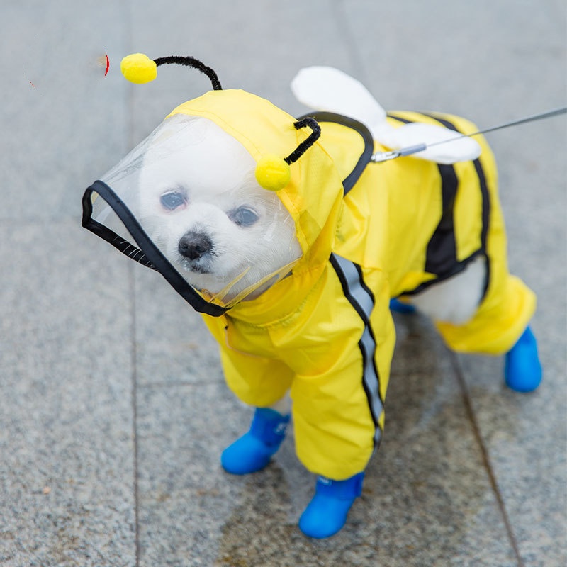 Bee Waterproof Canine Raincoats Small Medium Dog Rain Coat With Legs And Hood