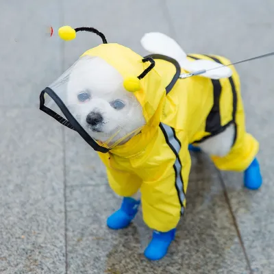 Bee Waterproof Canine Raincoats Small Medium Dog Rain Coat With Legs And Hood 02