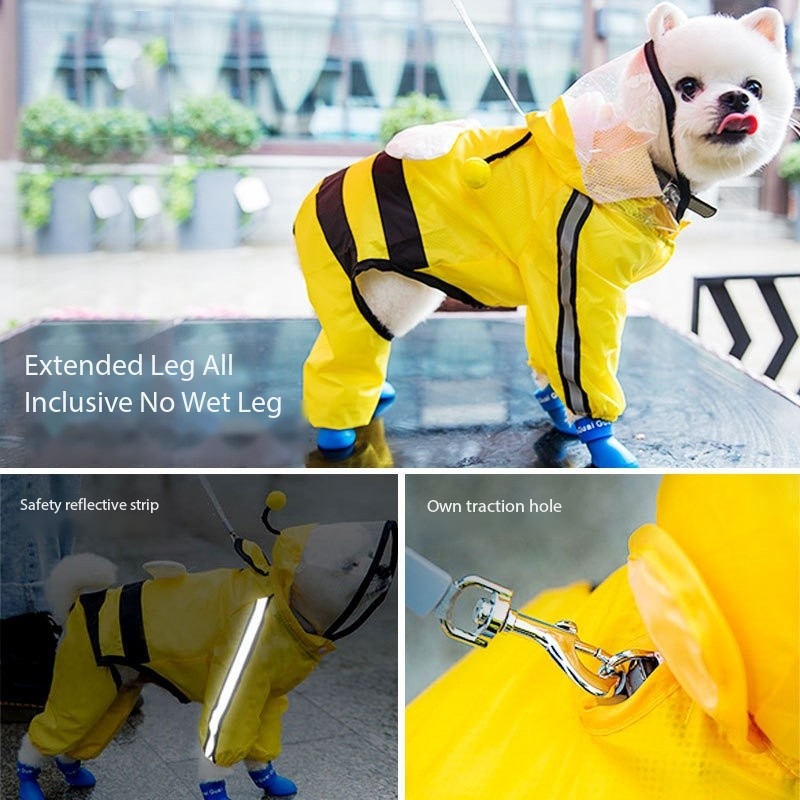 Bee Waterproof Canine Raincoats Small Medium Dog Rain Coat With Legs And Hood