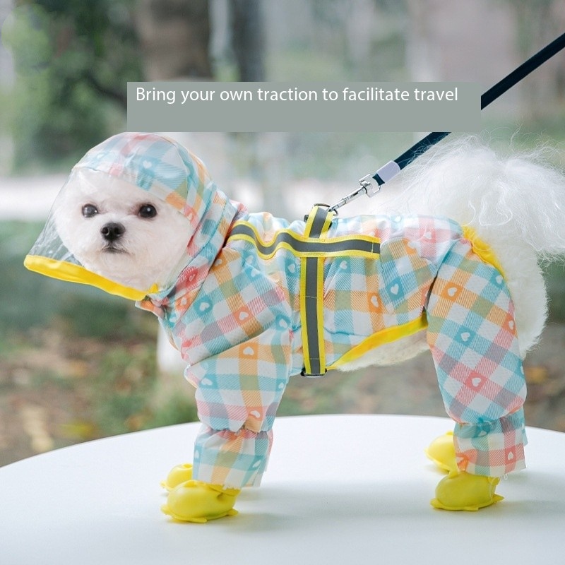 Plaid Waterproof Canine Raincoats Small Medium Dog Rain Coat With Legs And Hood