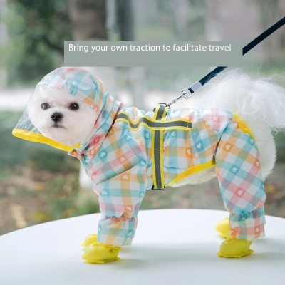 Plaid Waterproof Canine Raincoats Small Medium Dog Rain Coat With Legs And Hood 01