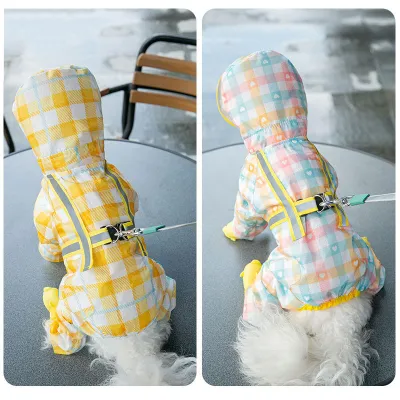 Plaid Waterproof Canine Raincoats Small Medium Dog Rain Coat With Legs And Hood 02