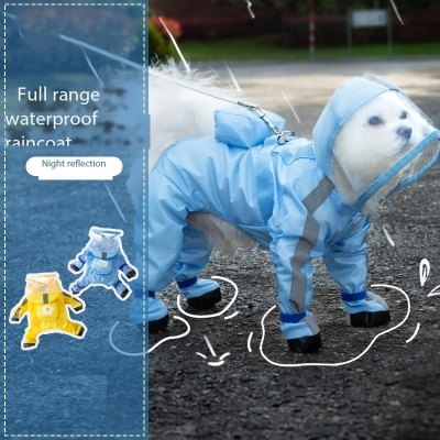 Waterproof Full Body Reflective Canine Dog Raincoat Small Medium Dog Rain Coat With Legs And Hood 02
