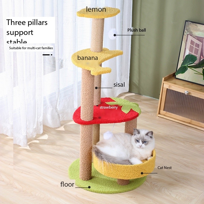 36 INCHES Strawberry Sisal Cat Scratch Tower Tree Preventing From Scratching Furniture