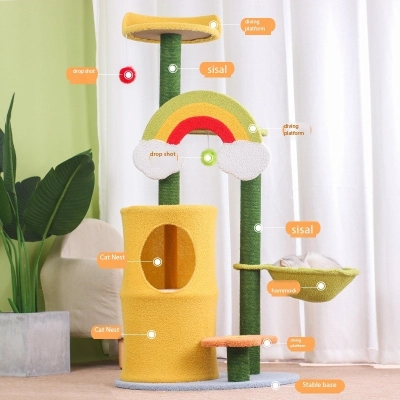 47 INCHES Rainbow Sisal Cat Scratch Tower Tree Preventing From Scratching Furniture 02