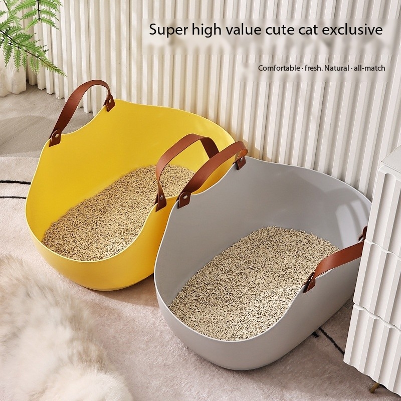 Durable Large Portable Solid Color Open Cat Litter Box
