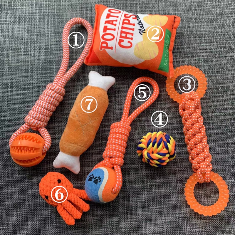 Dog Chews Orange Silicone Knotted Octopus Chips Teething Toy Set