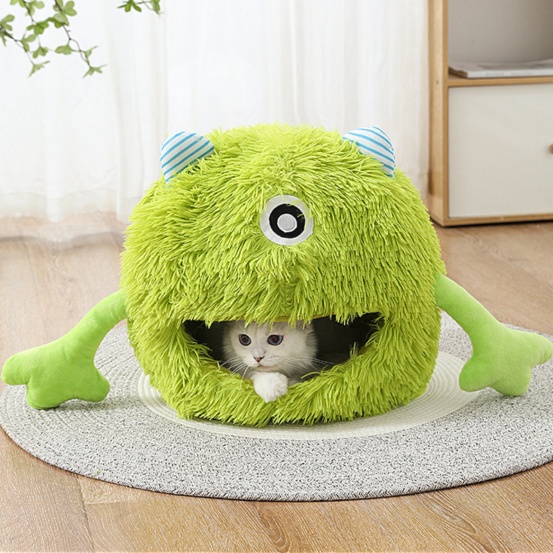 Cute Green Little Monster Long Plush Soft Cat Cave Nest