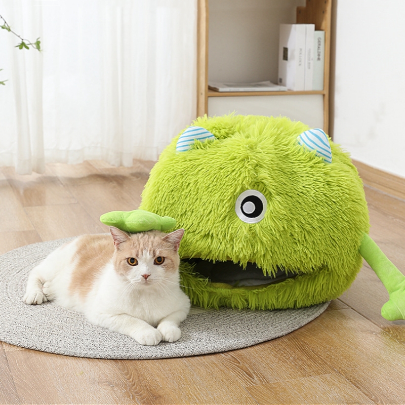 Cute Green Little Monster Long Plush Soft Cat Cave Nest