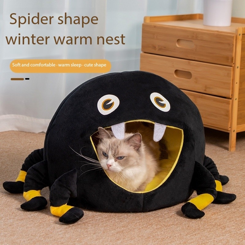 Cute Little Spider Shape Warm Plush Semi-Enclosed Cat Cave Bed