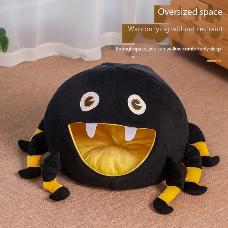 Cute Little Spider Shape Warm Plush Semi-Enclosed Cat Cave Bed