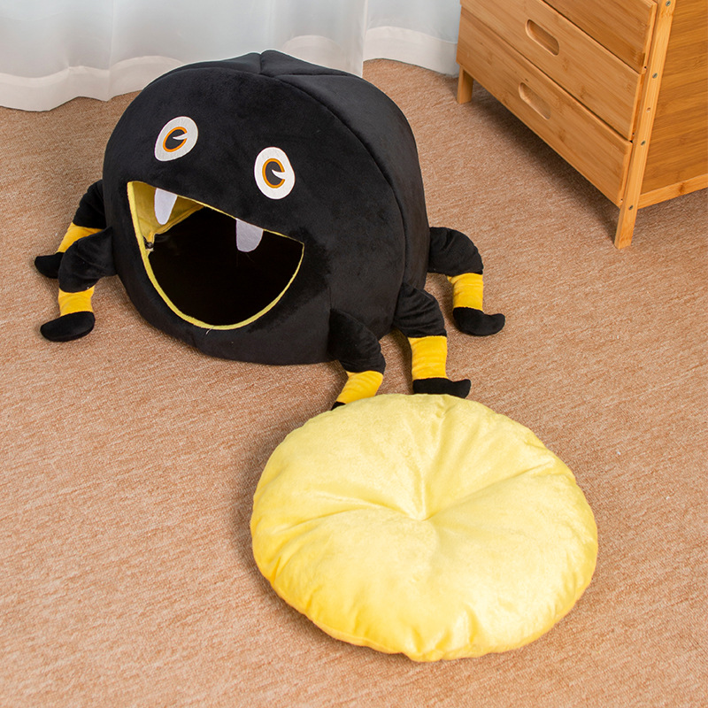 Cute Little Spider Shape Warm Plush Semi-Enclosed Cat Cave Bed
