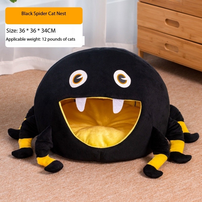 Cute Little Spider Shape Warm Plush Semi-Enclosed Cat Cave Bed