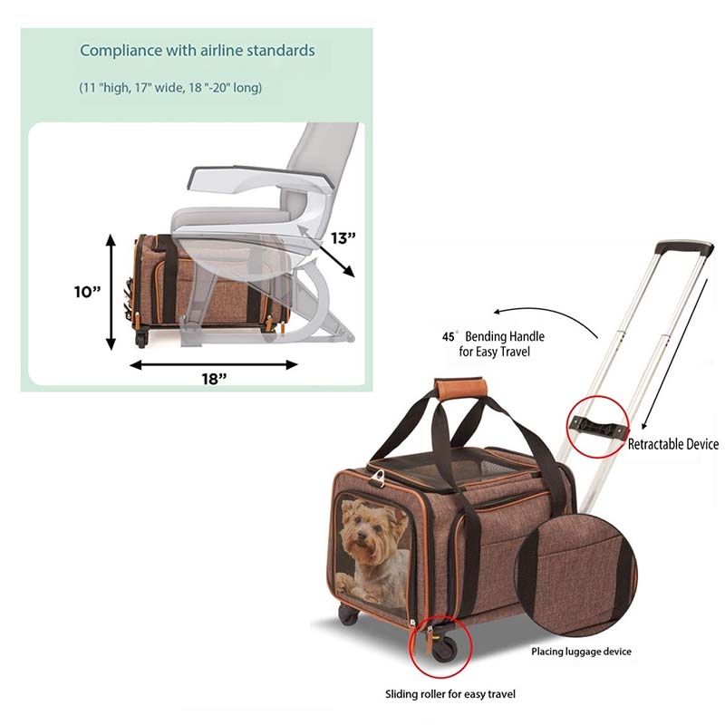 Emergency Triangle Rolling Sport Pet Cat Carrier Airline Approved