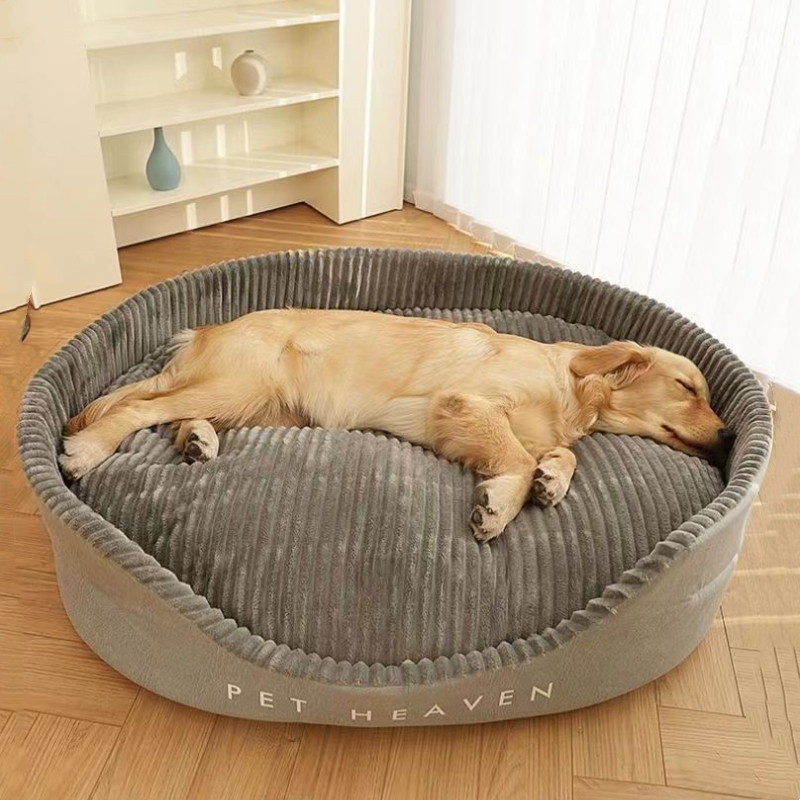 Gray Large Round Plush Dog Kennel with High Sides and Deep Pockets for Safety