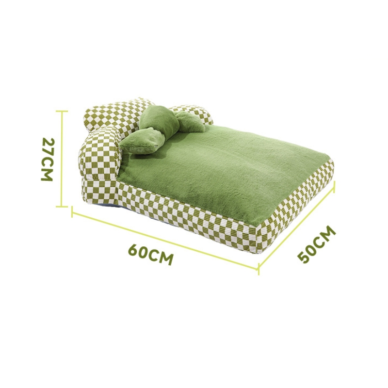 Green Checkerboard Plush Soft Inset Sofa Pet Bed