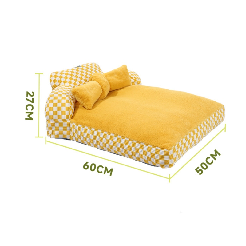 Green Checkerboard Plush Soft Inset Sofa Pet Bed