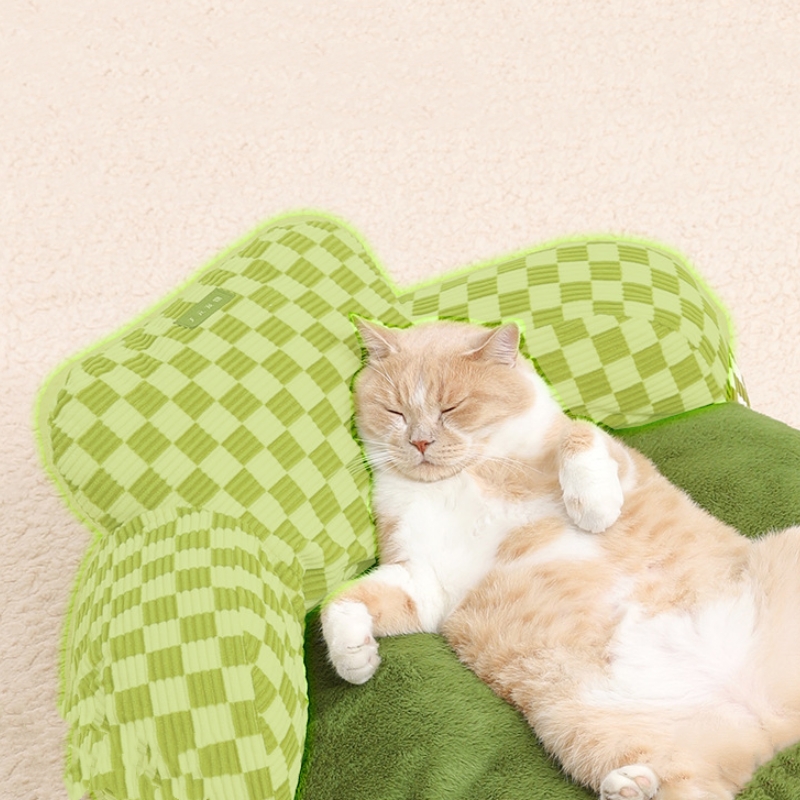 Green Checkerboard Plush Soft Inset Sofa Pet Bed