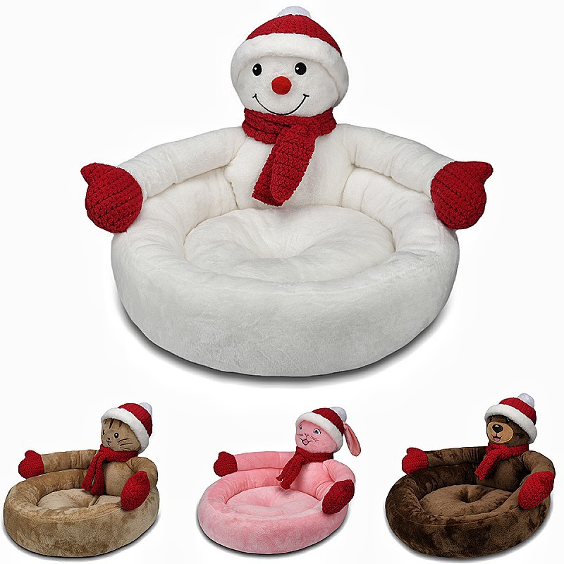 Stylish Round Hug Snowman Shape Plush Warm Dog Bed