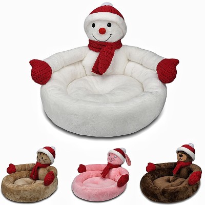 Stylish Round Hug Snowman Shape Plush Warm Dog Bed 02