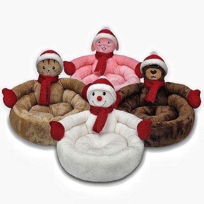 Stylish Round Hug Snowman Shape Plush Warm Dog Bed 01