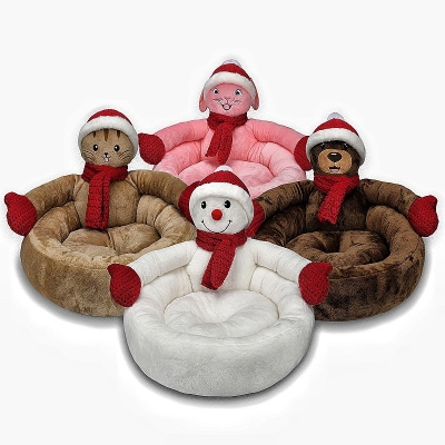 Stylish Round Hug Snowman Shape Plush Warm Dog Bed 01