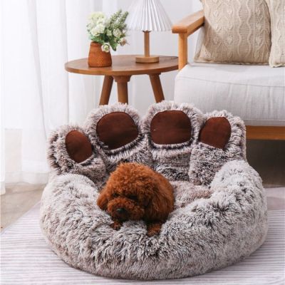 Cute Bear Paw Shape Plush Warm Dog Kennel 02