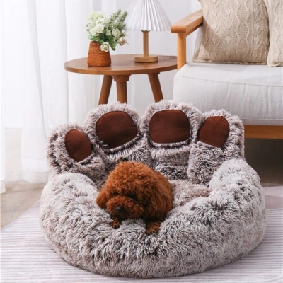 Cute Bear Paw Shape Plush Warm Dog Kennel 02