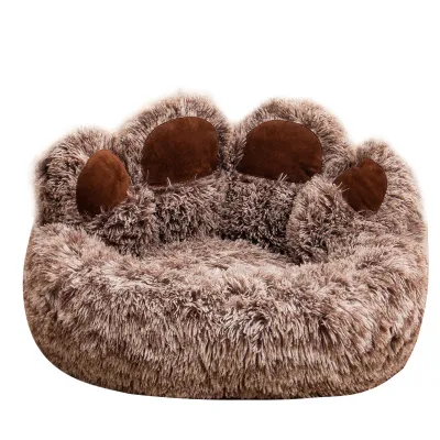 Cute Bear Paw Shape Plush Warm Dog Kennel 01
