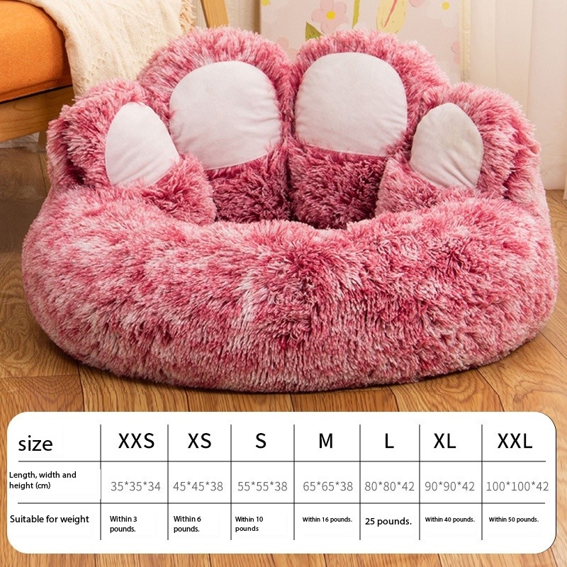 Cute Bear Paw Shape Plush Warm Dog Kennel