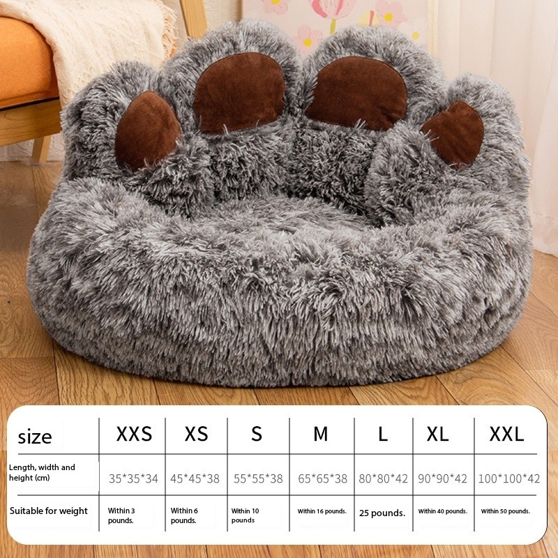 Cute Bear Paw Shape Plush Warm Dog Kennel