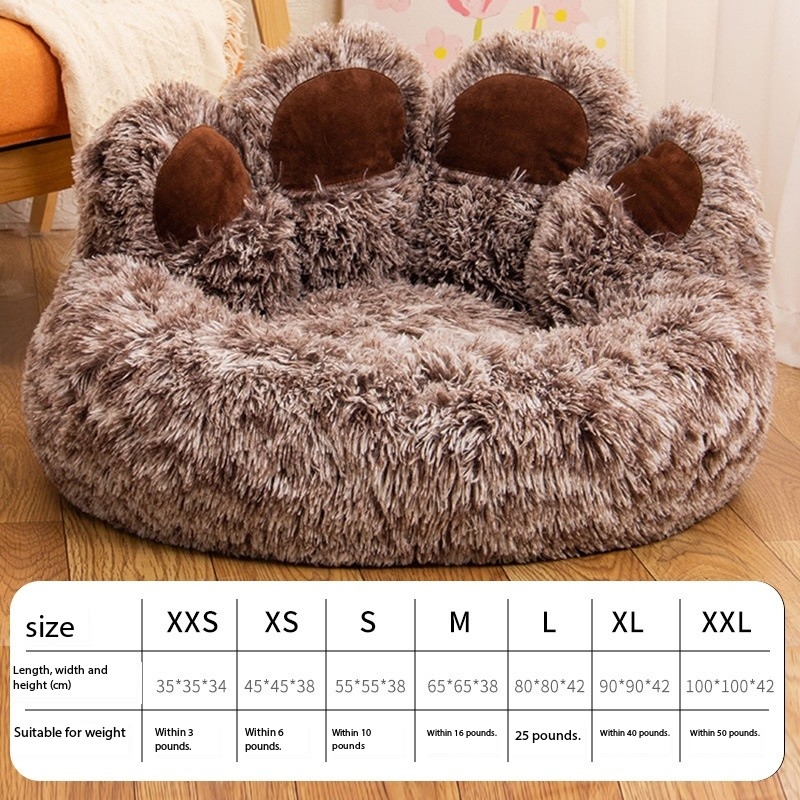 Cute Bear Paw Shape Plush Warm Dog Kennel